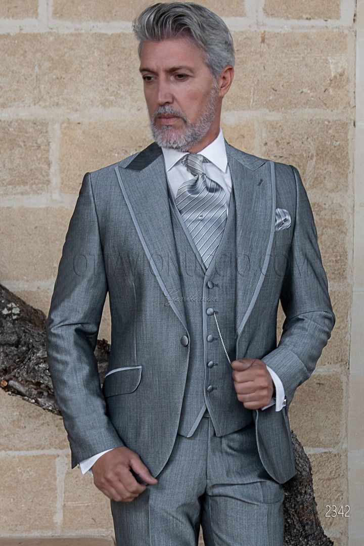 Bespoke light grey men wedding suit in mohair wool blend - Ottavio ...