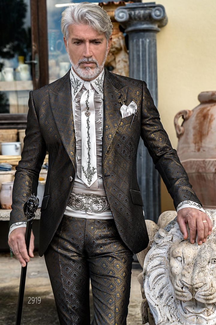 High fashion silver and gold brocade gothic italian suit for men ...